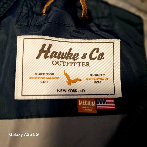 Down Filled Hawke & Co Mens Blue Puffer Jacket With Zipper & Button Closure Hood - Picture 9 of 14